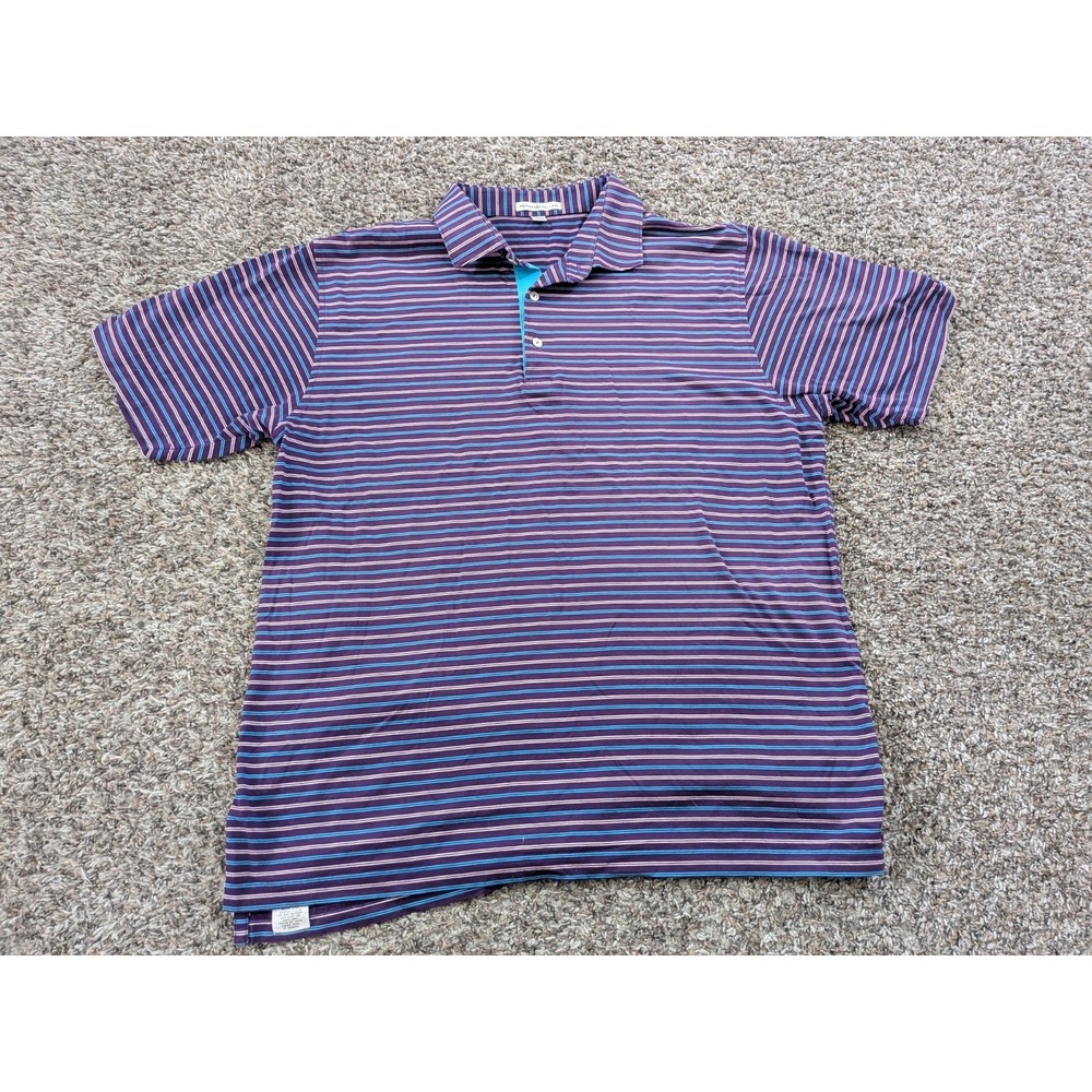 Peter Millar Golf Polo Purple Blue White Stripes Men's Large‎ Cotton Korea